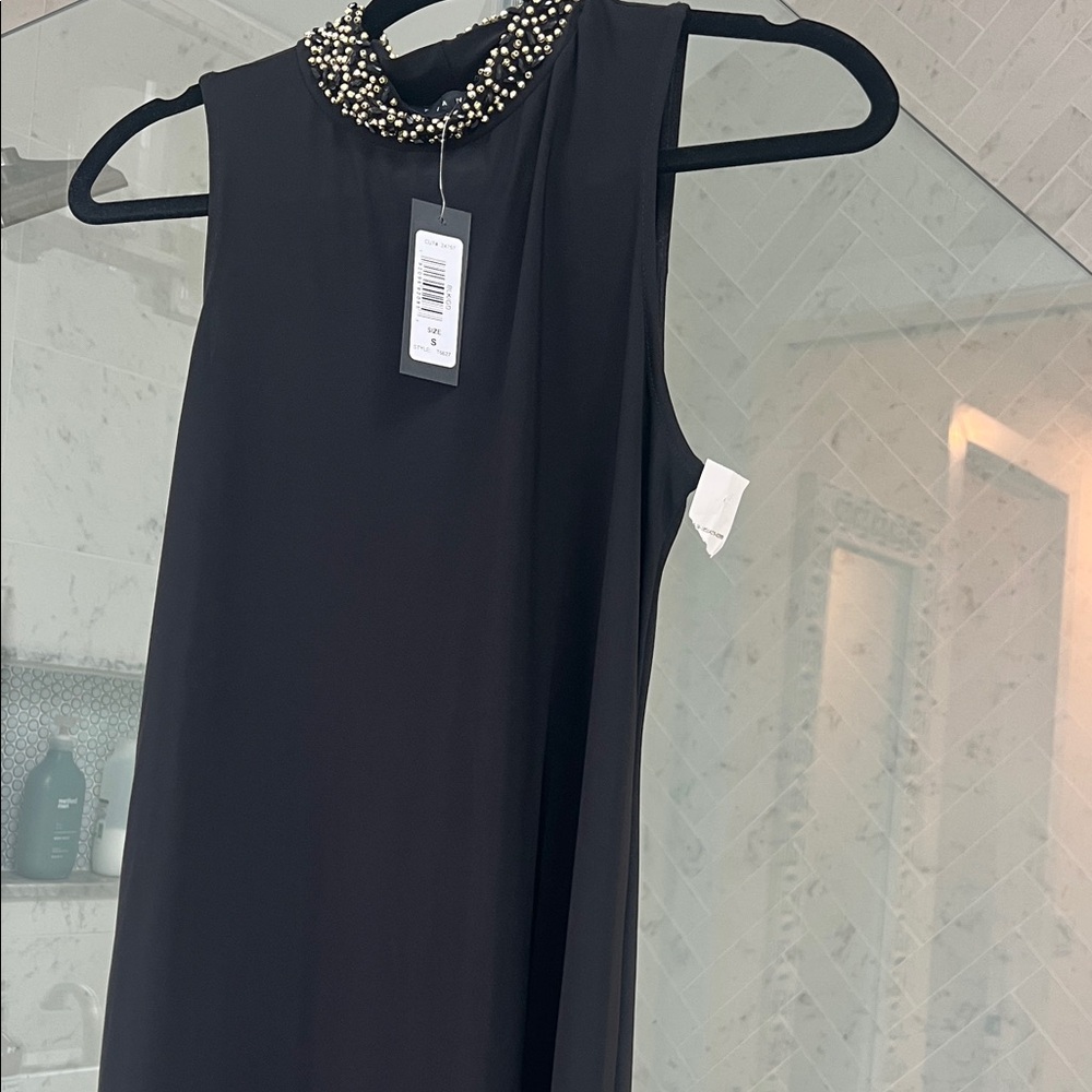 BRAND NEW Elegant Black Sleeveless Dress with Embellished Collar